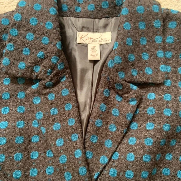 Kim Rogers Petite Black and Blue Polka Dot Blazer - Picture 4 of 7